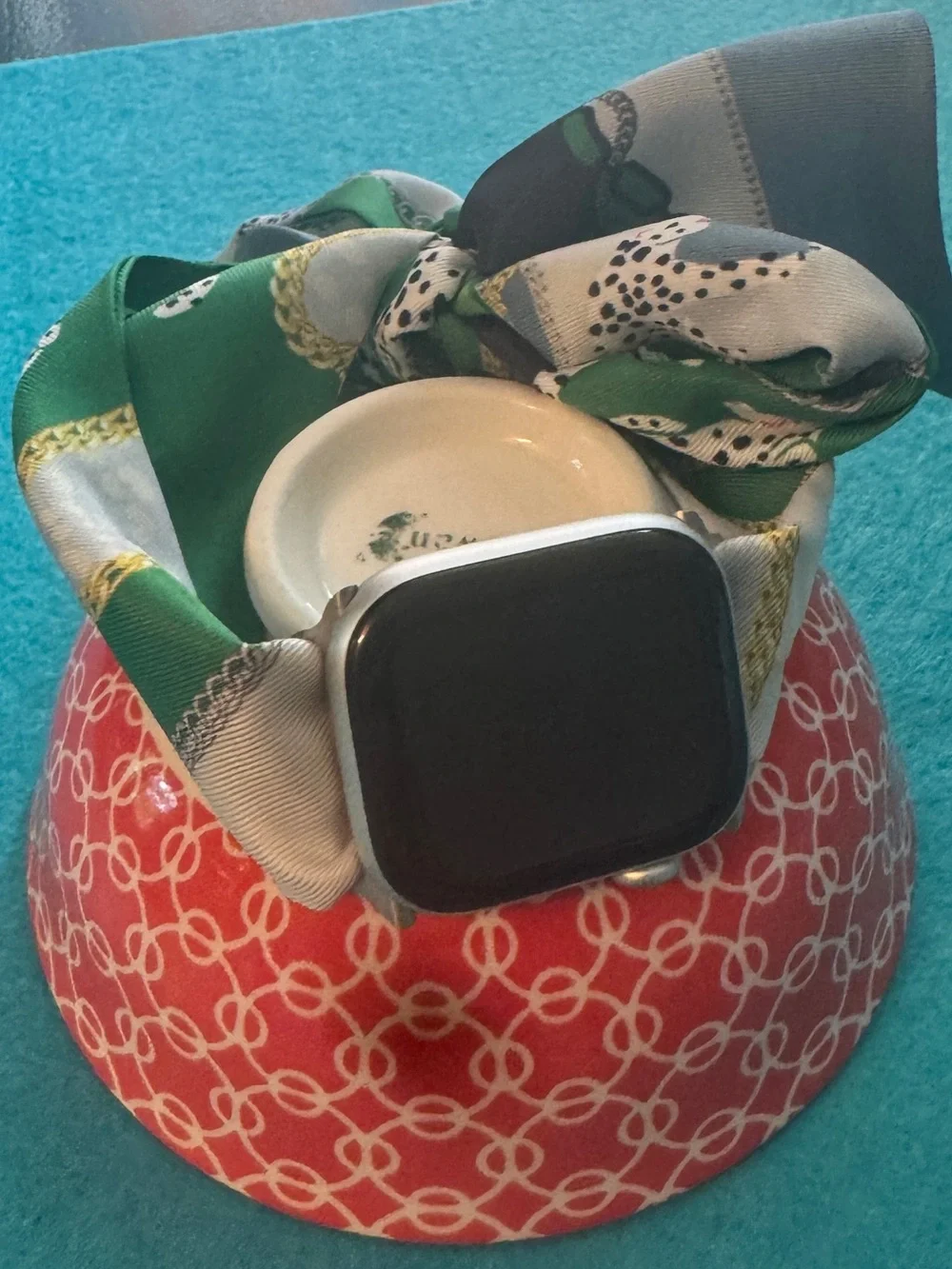 Green Patterned Silk Watch Band Scarf for Smartwatch (Band only) 0179